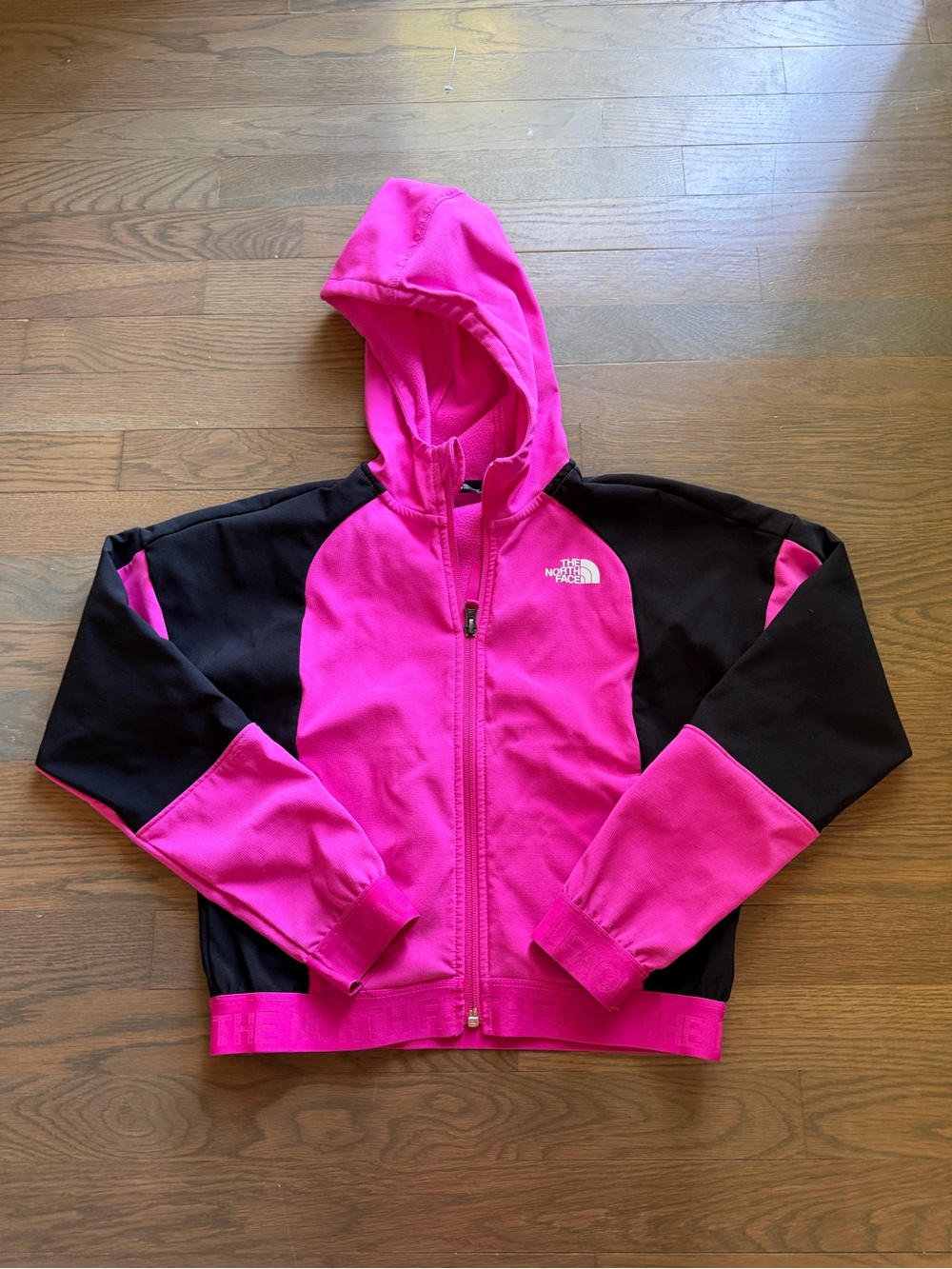 USED The North Face Kids Hot Pink and Black Hooded Zip Jacket size Medium